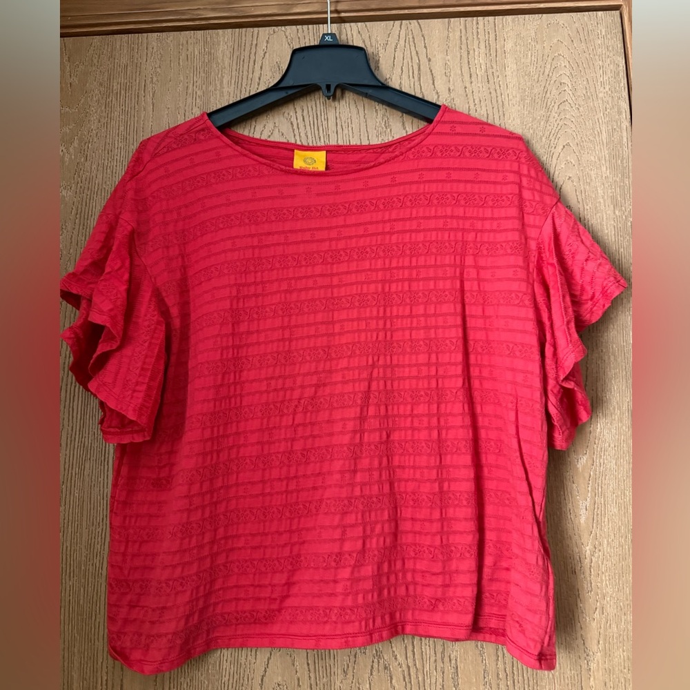 🔥Ruby Rd. Deep Orange/Coral Short Sleeve Top with Flutter Sleeves